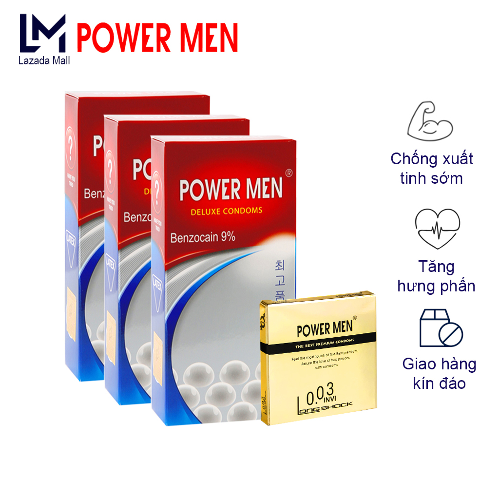 Combo bao cao su gân gai Powemen Tăng khoái cảm, Kéo dài thời gian, chống xuất tinh sớm