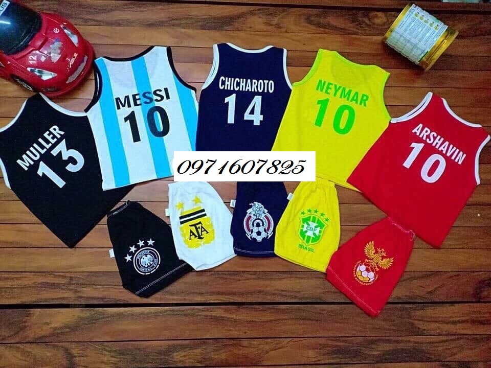 Combo 5 bộ quần đùi áo sát nách cotton 2 chiều bóng đá cho bé