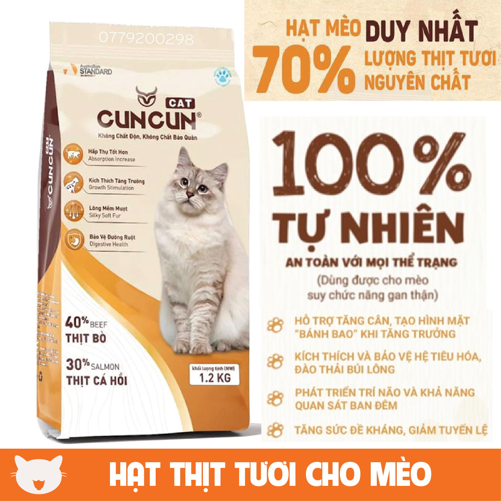 Thức Ăn Cho Mèo Hạt CUNCUN Hạt Tươi Dinh Dưỡng Dành Riêng Cho Mèo