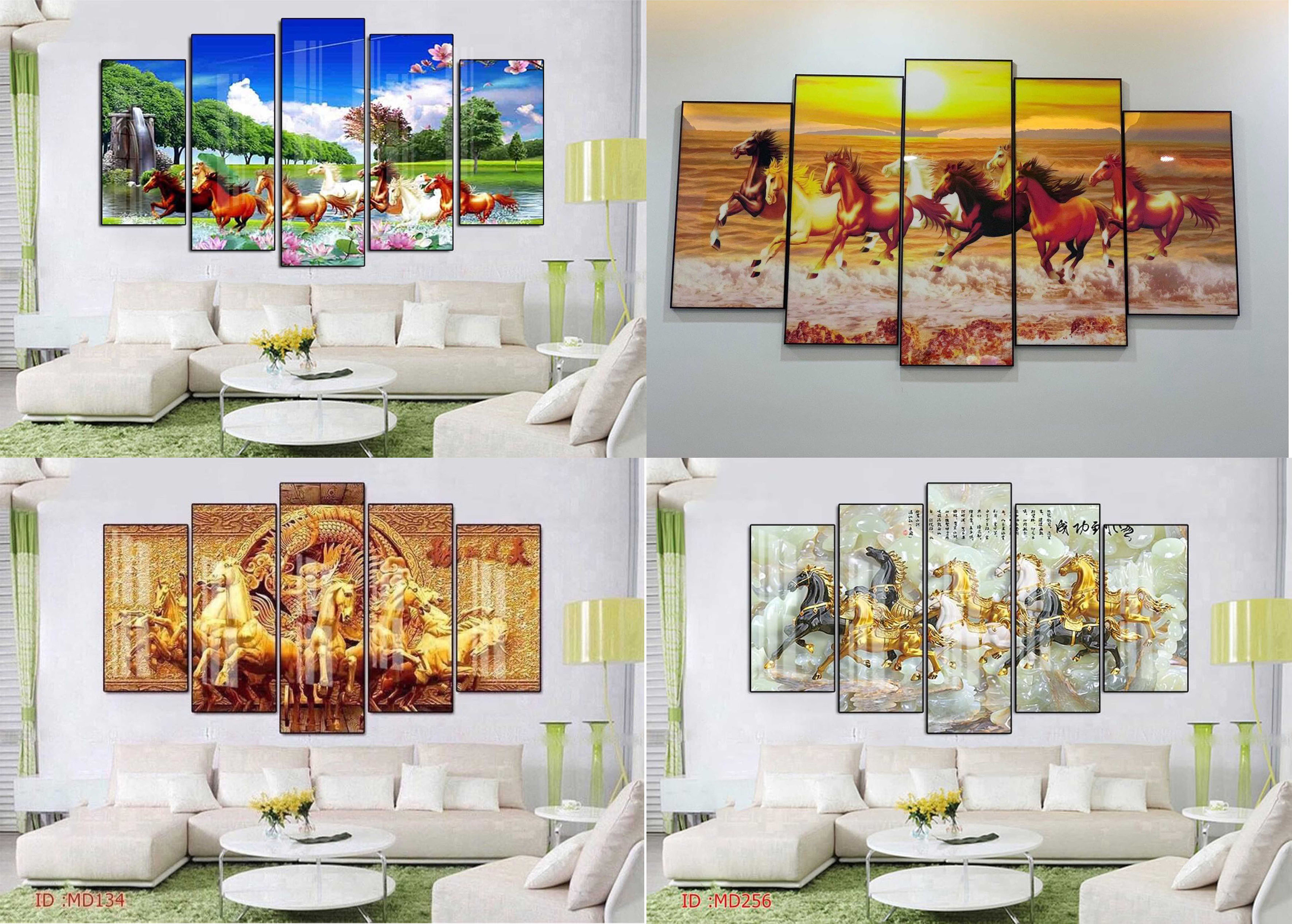 [150 x 90cm] Bộ Tranh treo tường tráng gương Bát Mã Truy Phong Mã Đáo Thành Công trang trí nhà cửa phòng ngủ khách làm việc. Tặng Kèm Đinh Treo Không Cần Khoan Tường