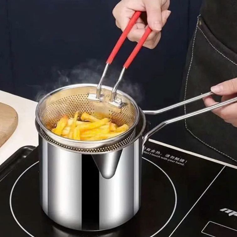 (LOẠI TỐT) NỒI CHIÊN NGẬP DẦU CÓ LƯỚI LỌC INOX 304 CAO CẤP AN TOÀN TIỆN LỢI DÙNG ĐƯỢC CHO MỌI LOẠI BẾP - NỒI CHIÊN RÁN THỨC ĂN INOX 304 KHÔNG GỈ THIẾT KẾ NHỎ GỌN DỄ MANG THEO ĐI LÀM ĐI PICNIC ...