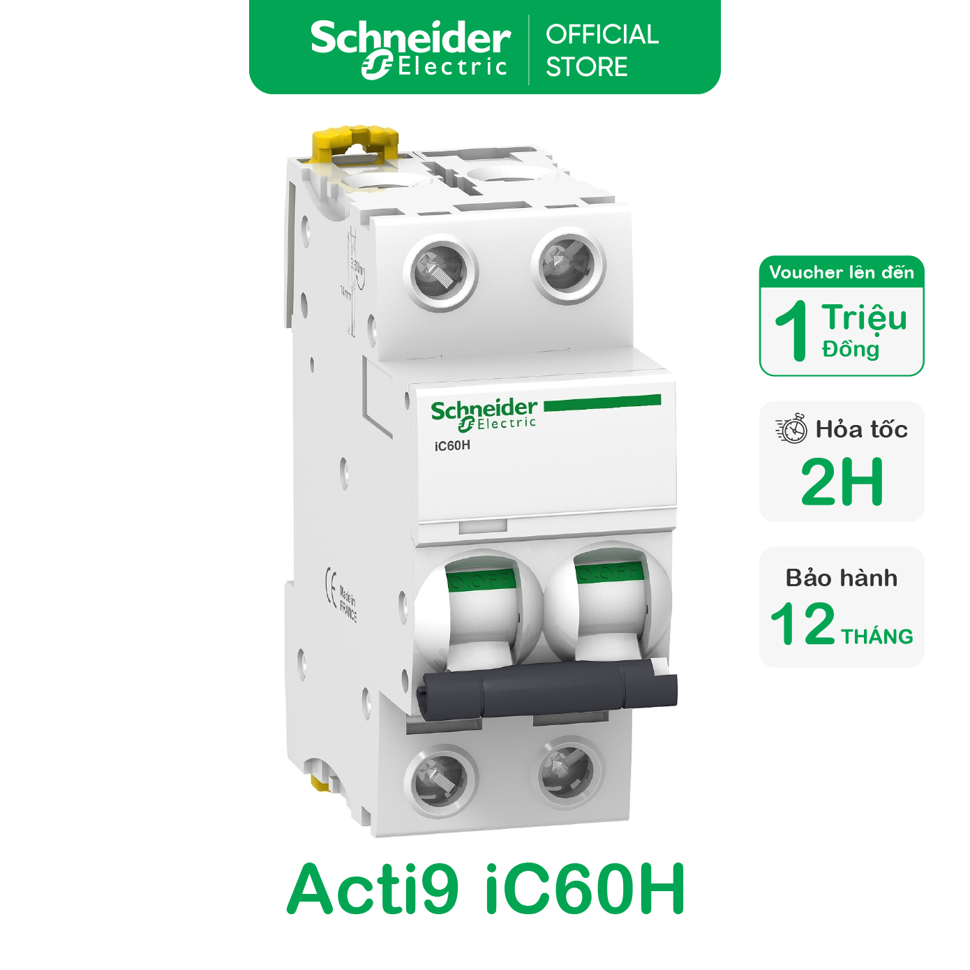 Cầu dao tự động MCB - 2P - Acti9 iC60H - 10kA - Schneider Electric - A9F84206 A9F84206 A9F84210 A9F84216 A9F84220 A9F84225 A9F84232 A9F84240 A9F84250 A9F84263