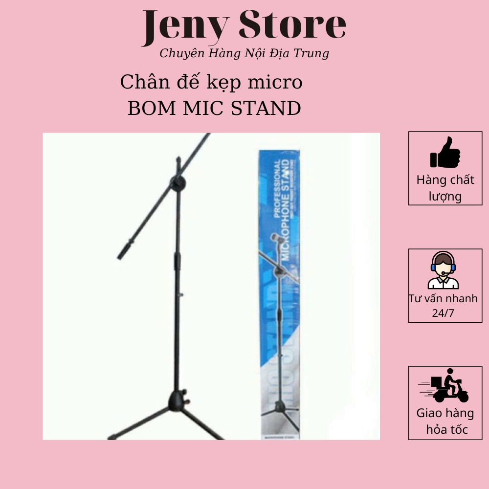 Chân đế kẹp micro BOM MIC STAND, giá đỡ mic đứng phòng thu, sân khấu chuyển nghiệp