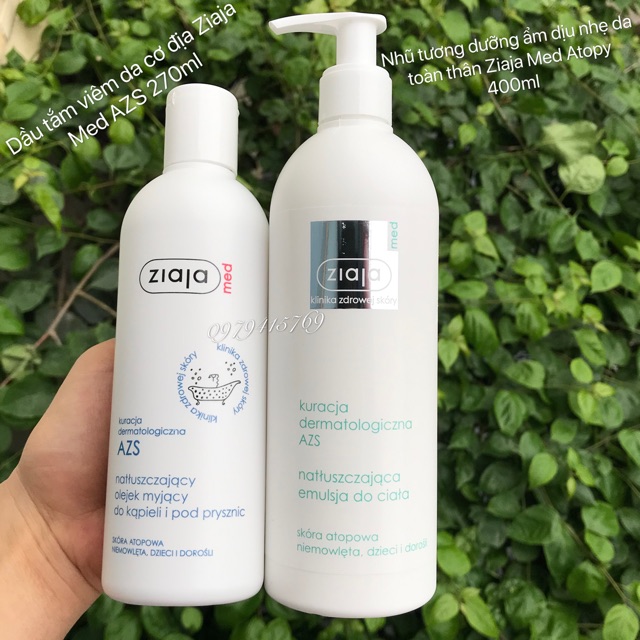 Combo Dầu Tắm Ziaja Med Atopy và Nhũ Tương Dưỡng Ẩm Dịu Nhẹ Da Toàn Thân