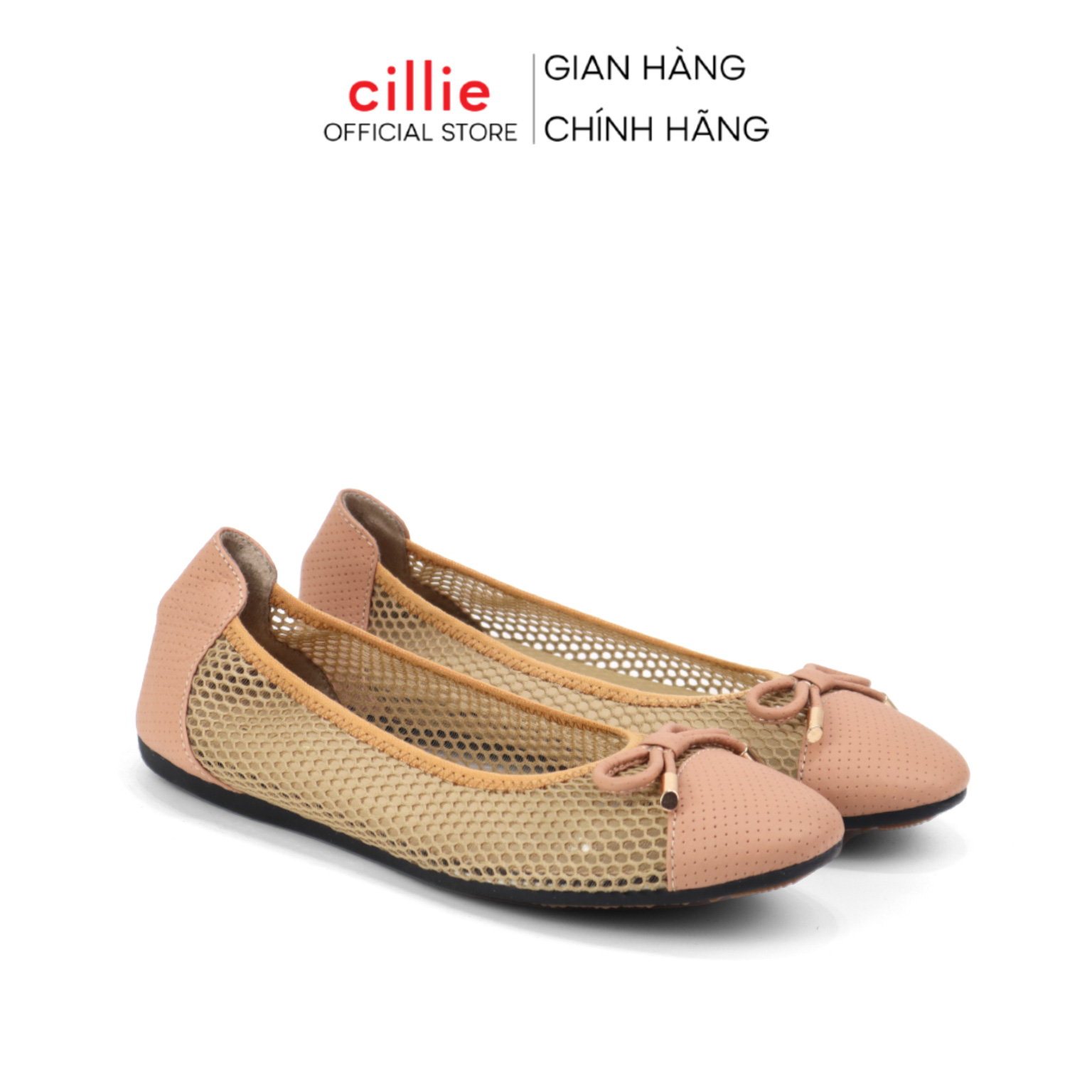 Giày búp bê da thật phối lưới Cillie 1135