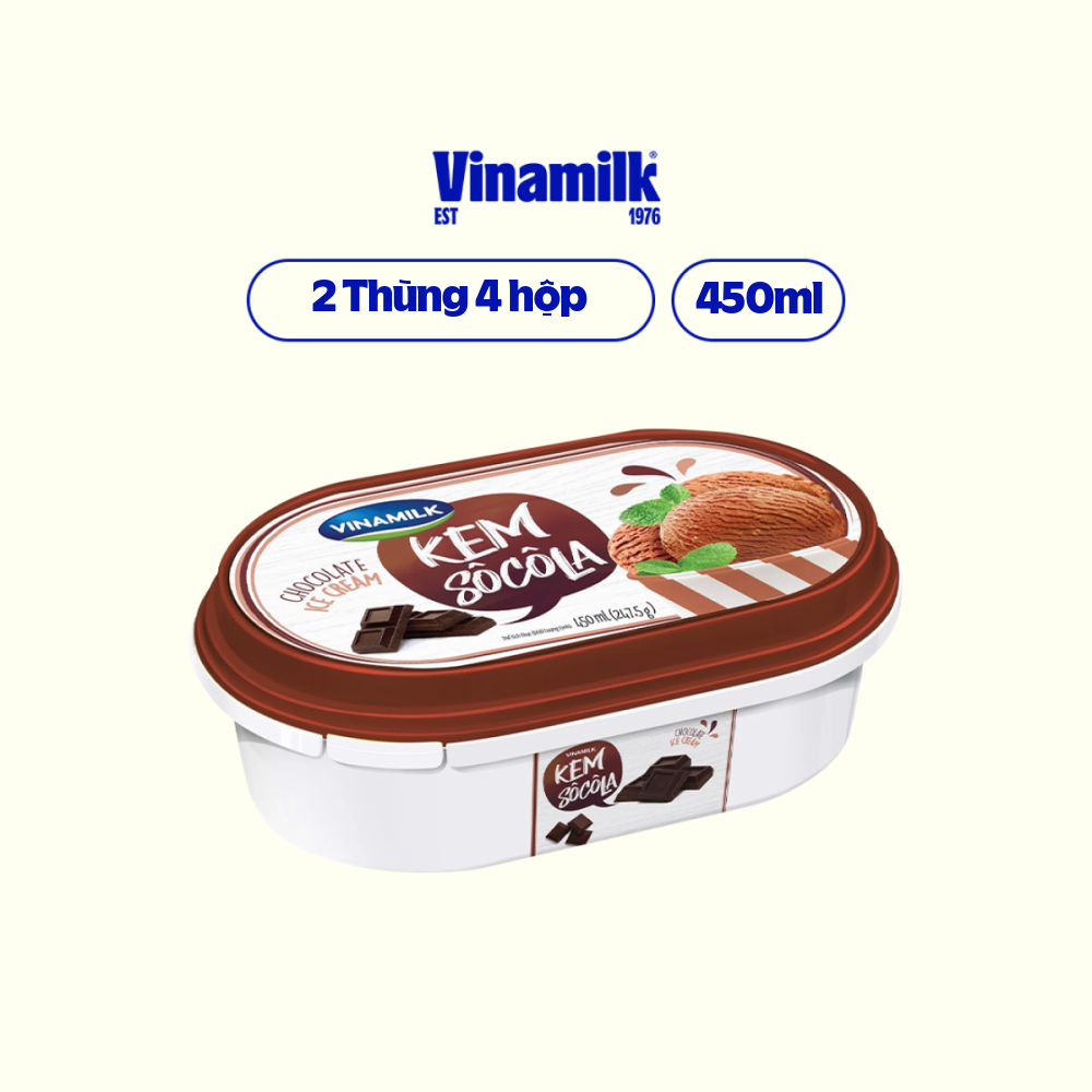 2 thùng kem hộp vinamilk socola hộp 450ml - 4 hộp/thùng