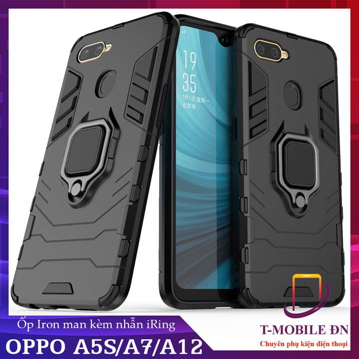 Ốp lưng Oppo A7 A5S A12 chống sốc iron man kèm nhẫn iring Bảo vệ camera và chống xem video tiện lợi