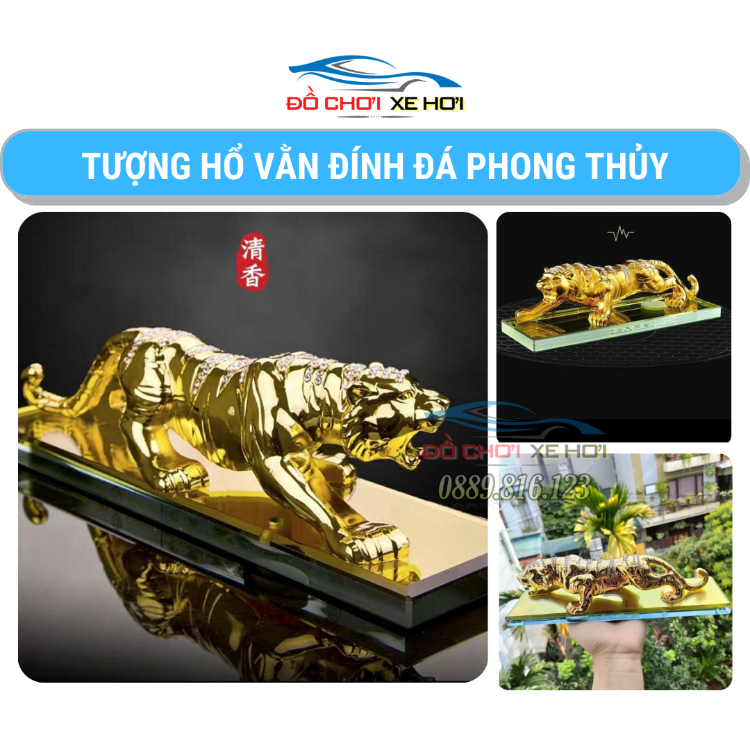 Tượng Hổ vằn đính đá phong thủy trang trí Taplo Xe hơi, Ô tô - chúa sơn lâm