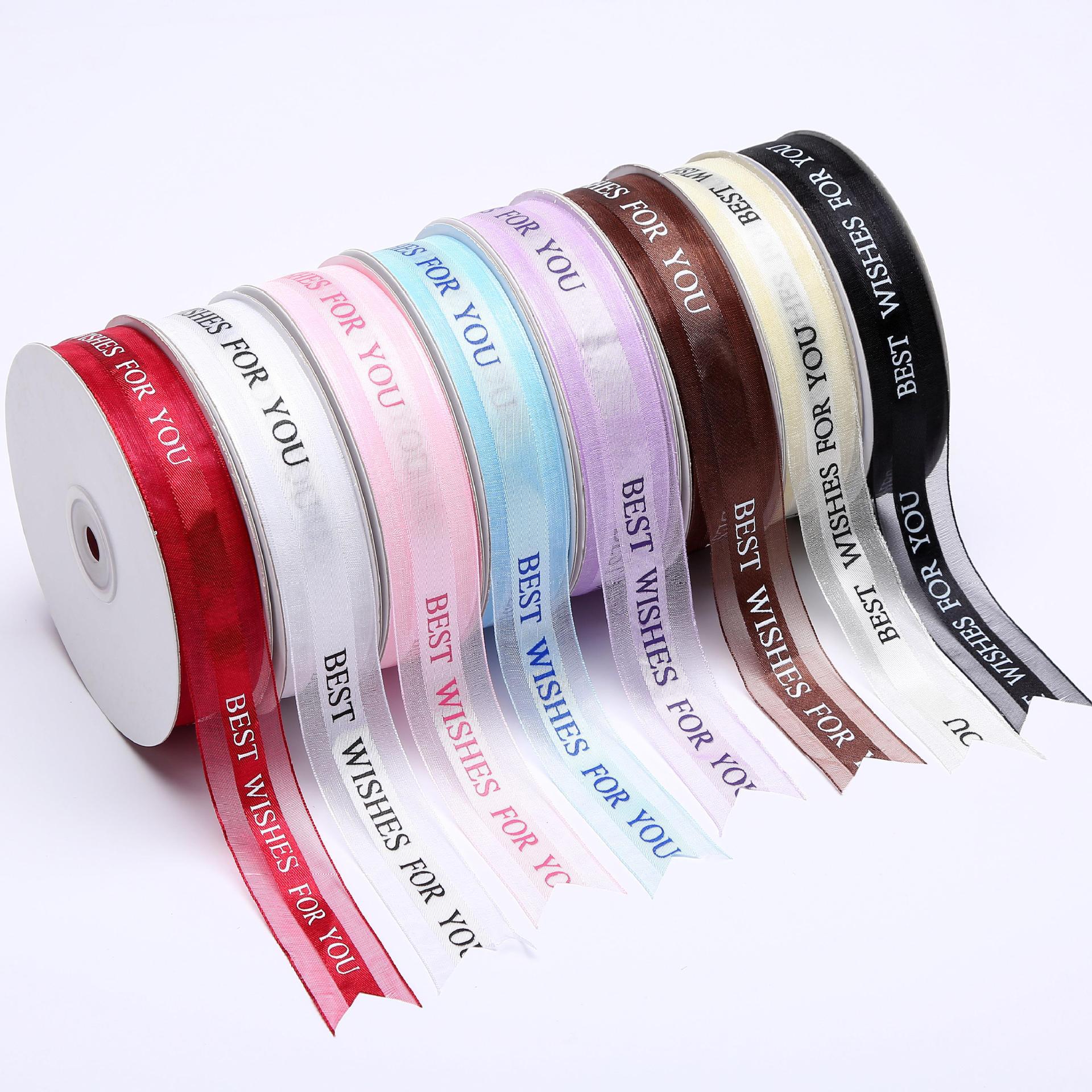 Ruy băng lụa, voan in chữ bản đẹp 2,5cm dài 45 mét