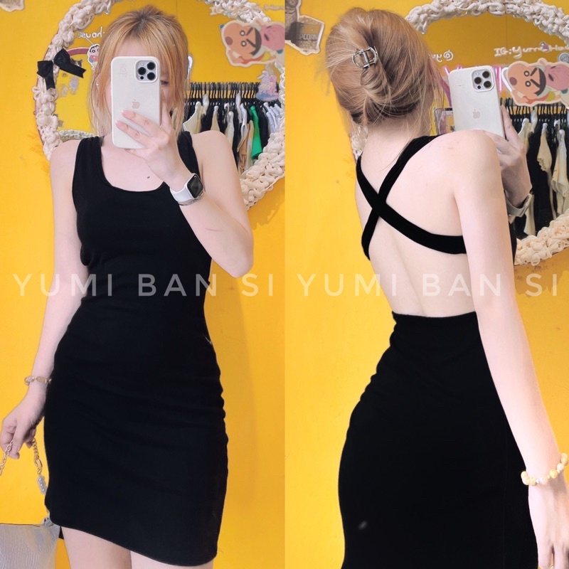 Đầm ôm body hở lưng có mút ngực chéo dây yumi bán sỉ