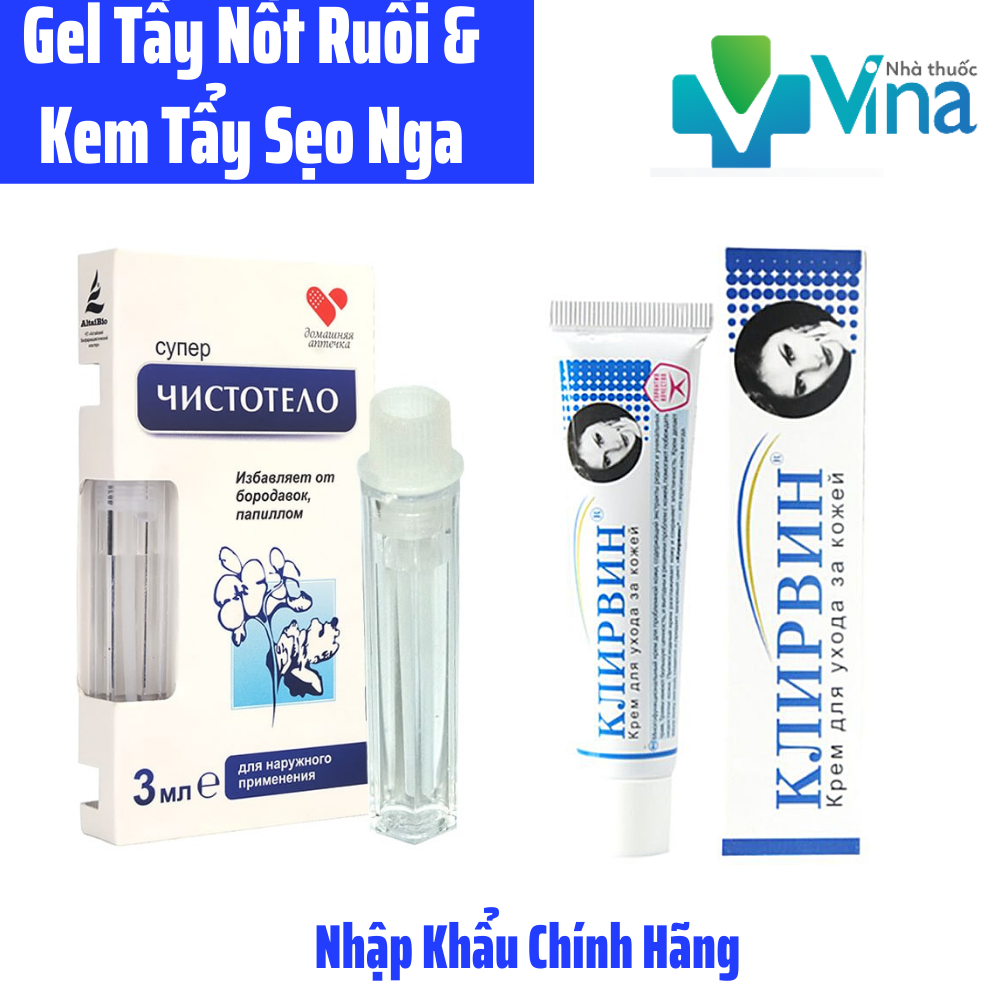 Combo Gel Tẩy Nốt Ruồi, Tàn Nhang Dvelinil  và Kem Sẹo Mờ Klirvin Thâm Chính Hãng Nga- Hiệu Quả Đảm Bảo