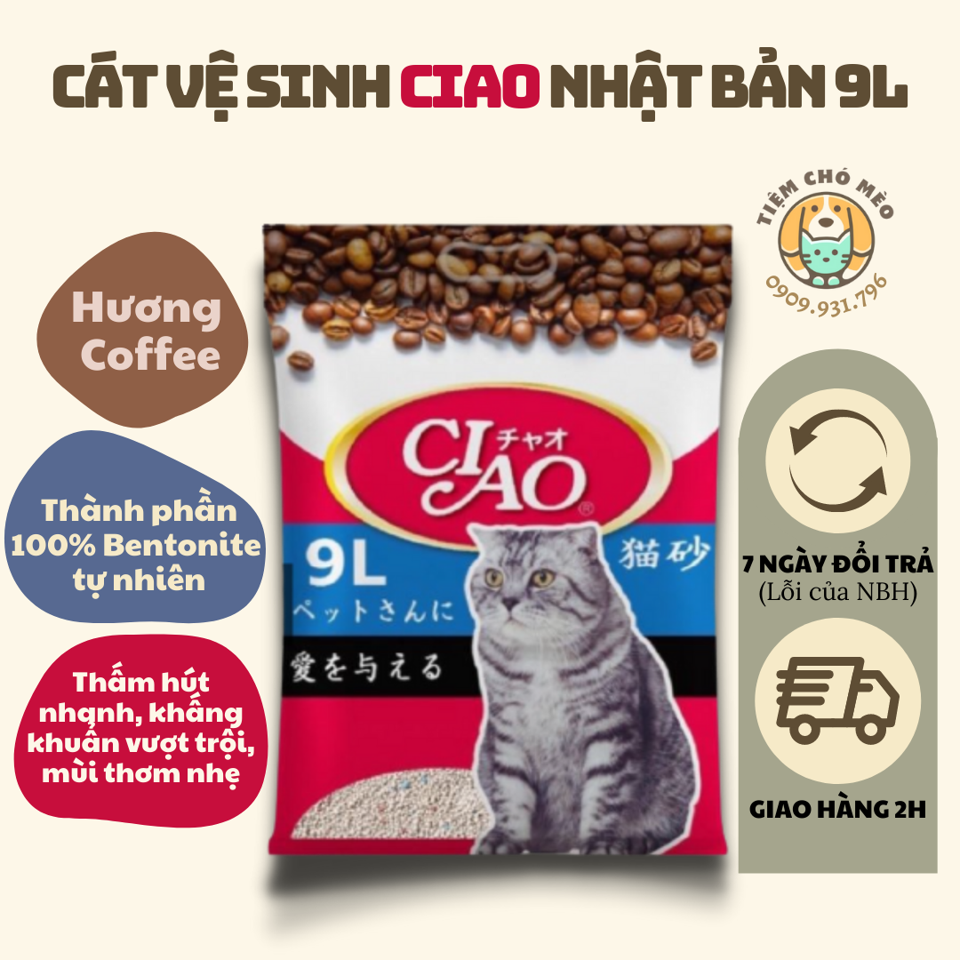 Cát vệ sinh cho mèo ciao nhật bản mùi cà phê thơm dịu