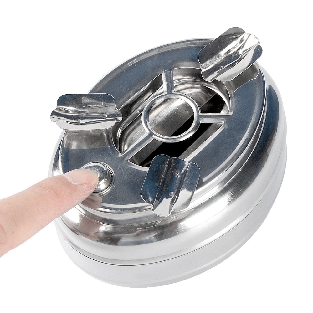 Gạt tàn thuốc inox sáng bóng có nút đóng mở tiện dụng