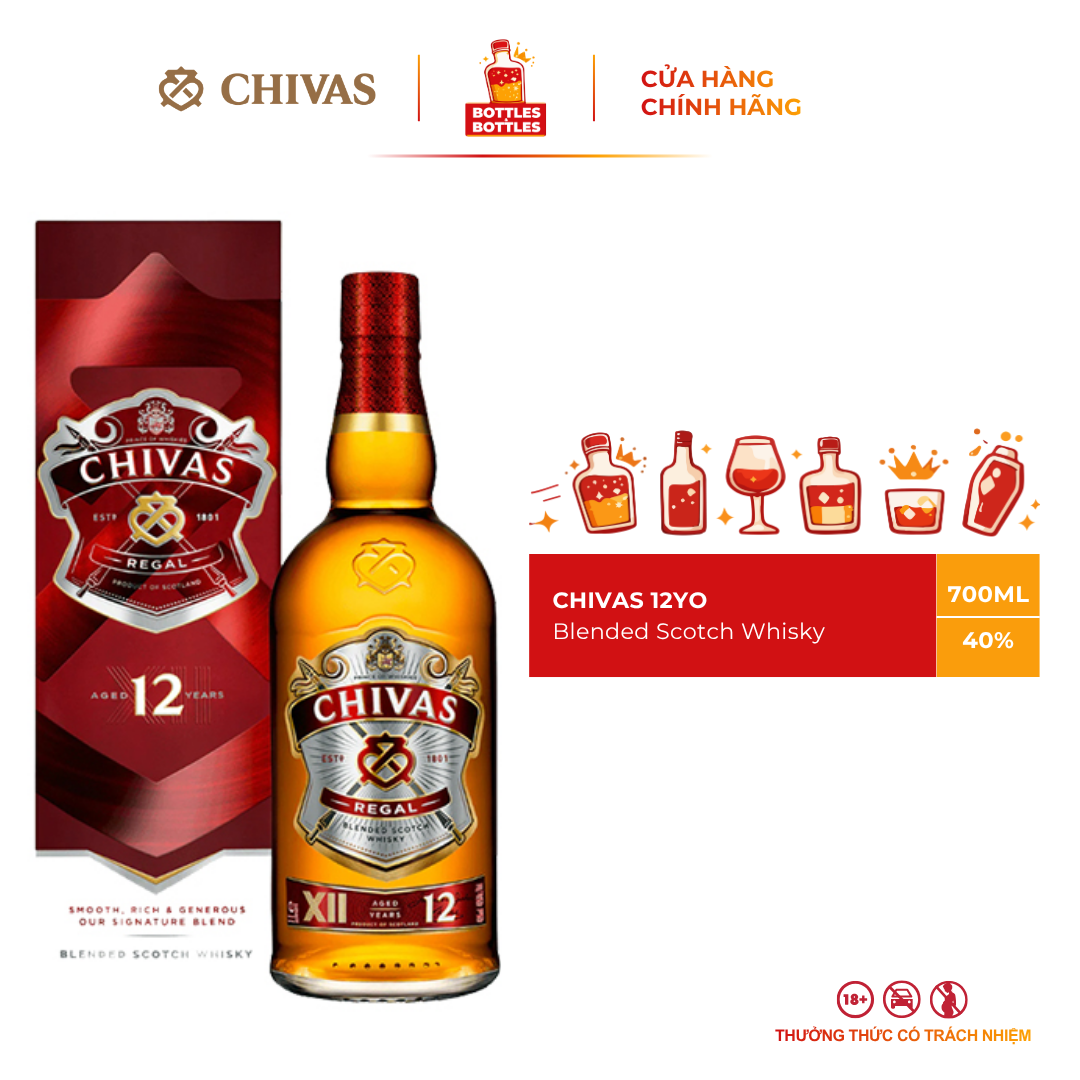 [CHÍNH HÃNG] Rượu Whisky Chivas Regal 12YO Blended Scotch - 700ML - 40%