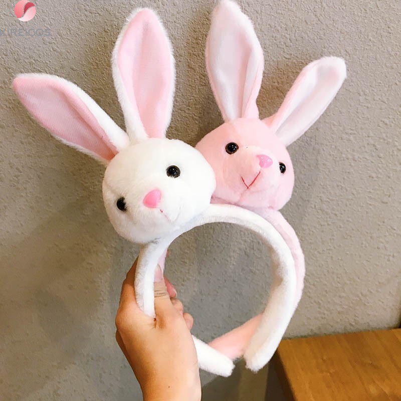 Cài tóc đầu thỏ siêu cute - bờm đầu thỏ bông trắng hồng mika mika