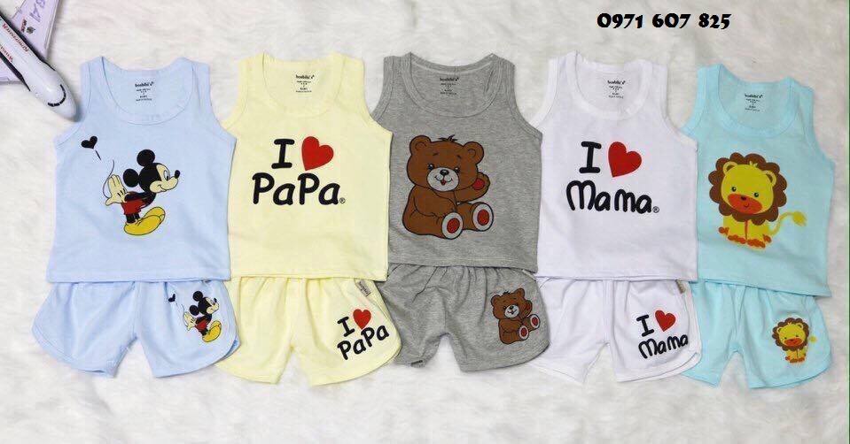 Combo 5 bộ quần đùi áo sát nách gấu nâu cho bé trai bé gái 3-15kg