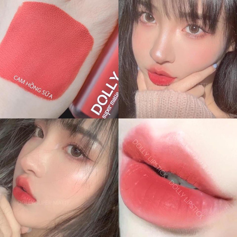 06.Màu Cam Hồng Sữa.son DOLLY SUPER MATTE hot trend 2021 cao cấp không chì màu cam hồng sữa