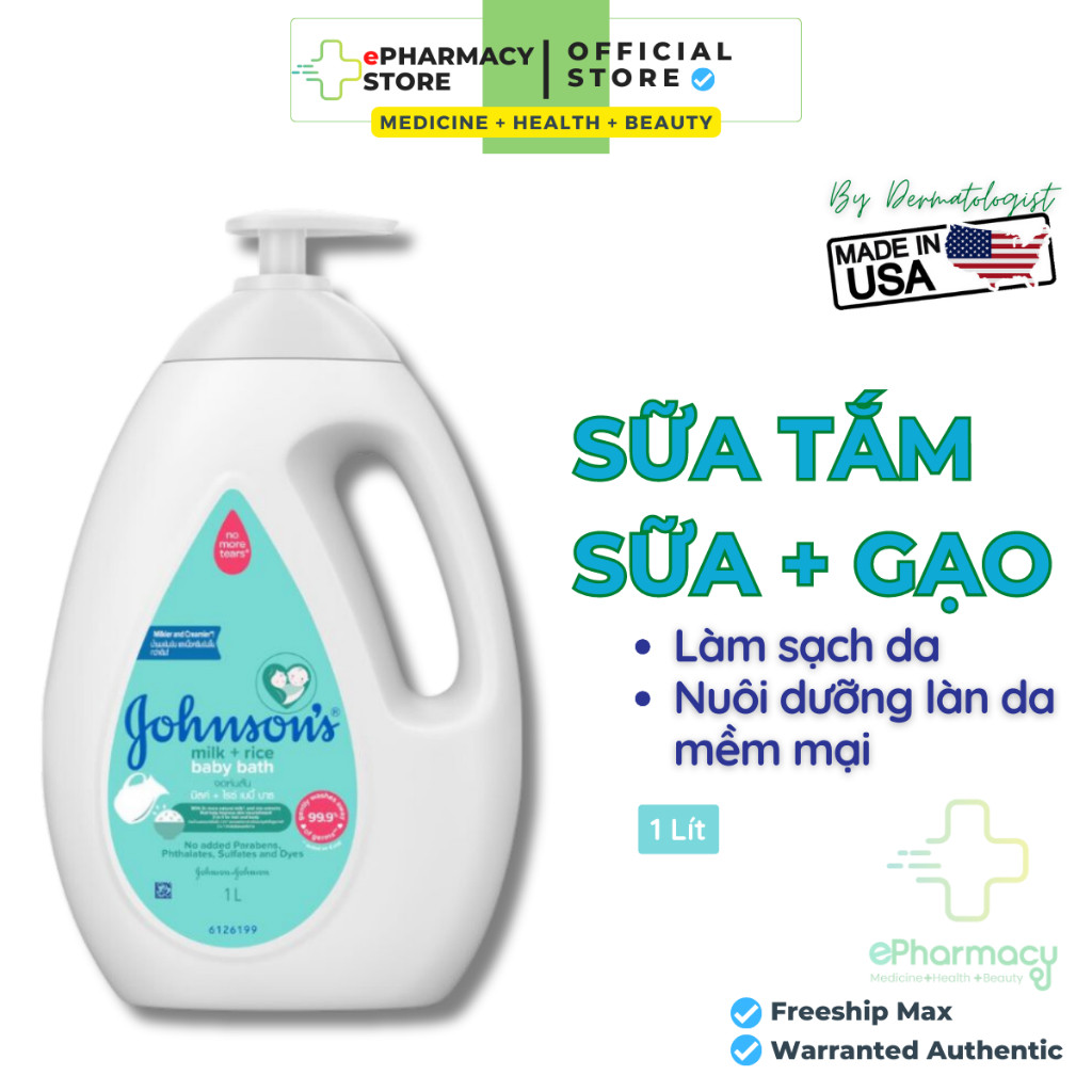 Sữa tắm Johnson's Milk Rice Bath chiết xuất sữa gạo dưỡng ẩm da mềm mại