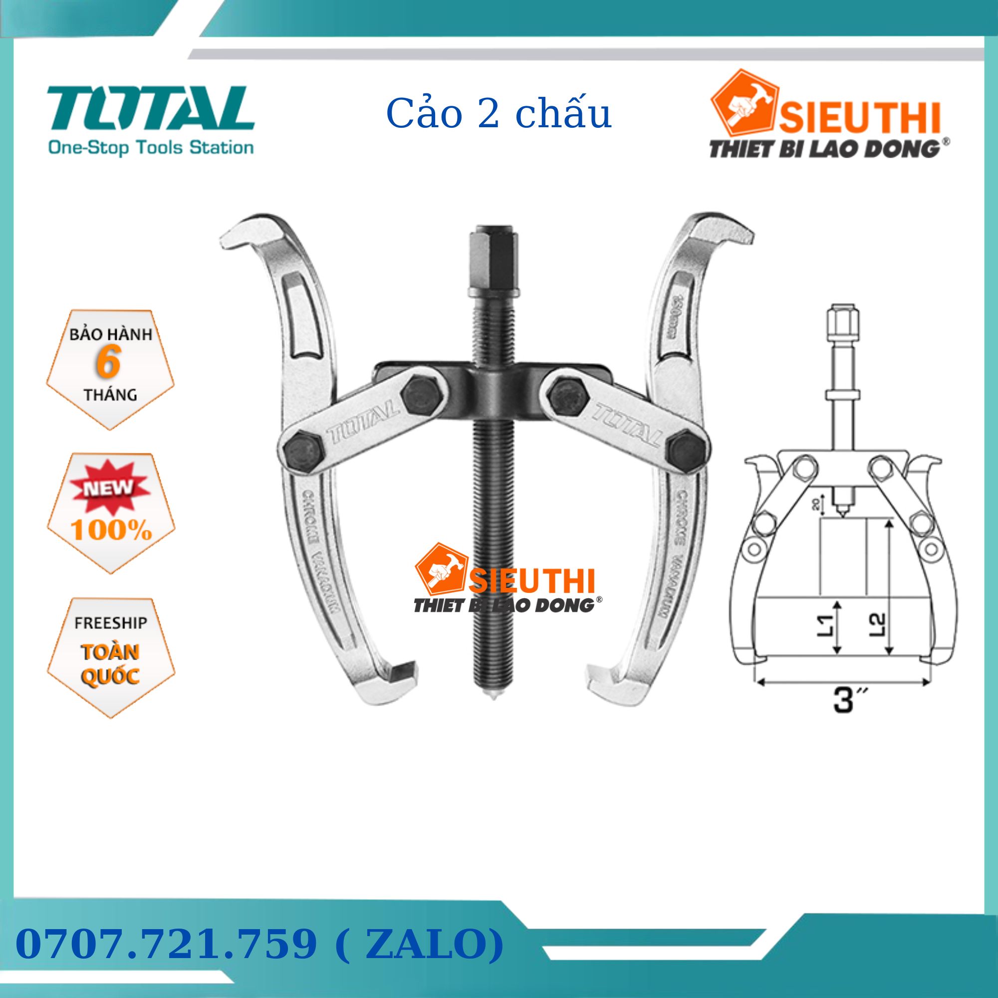 Cảo 2 chấu 3 inch total thtgp236 | cảo thủy lực kích thước 3", lực cảo tối đa 2000 kg, chất liệu bằng cr-v, chịu nhiệt
