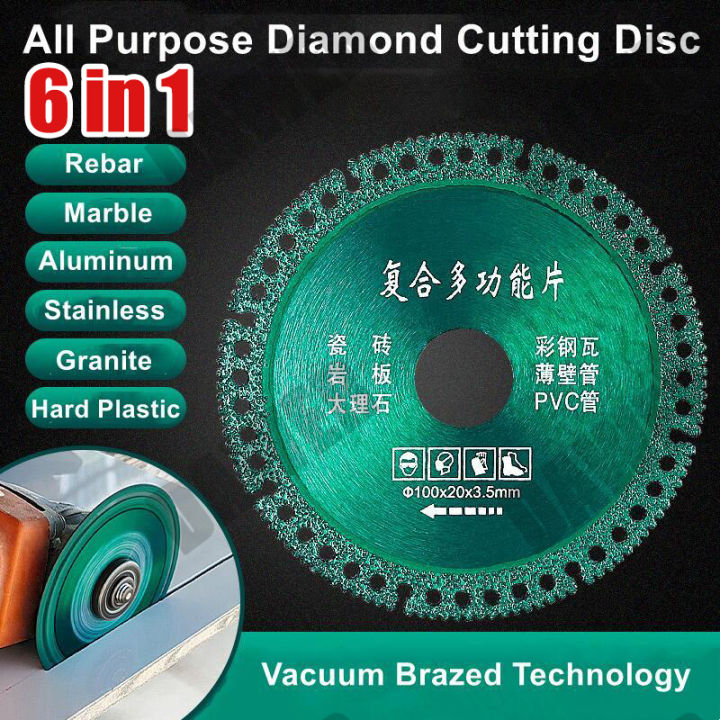 6 trong 1 4inch Lưỡi cưa kim cương Cắt đĩa 100mm Đĩa cắt kim loại Đa chức năng Thép gai kim loại Sắt không gỉ.