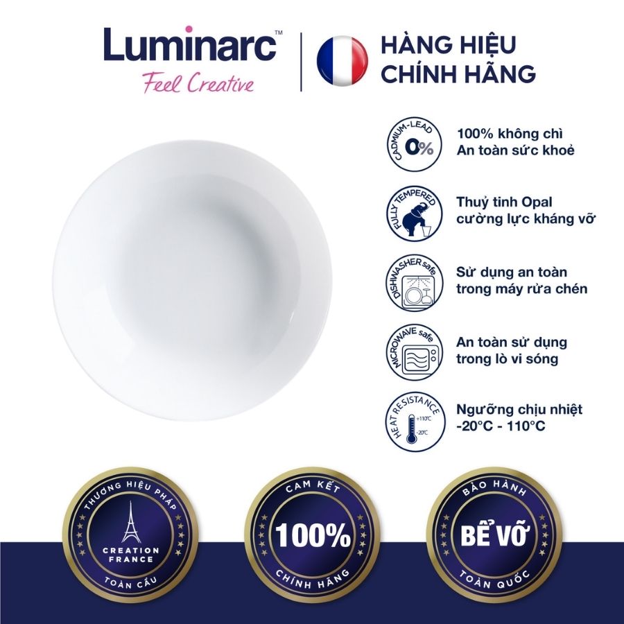 Bộ 6 đĩa sâu thuỷ tinh luminarc diwali trắng 20cm- ludin3605