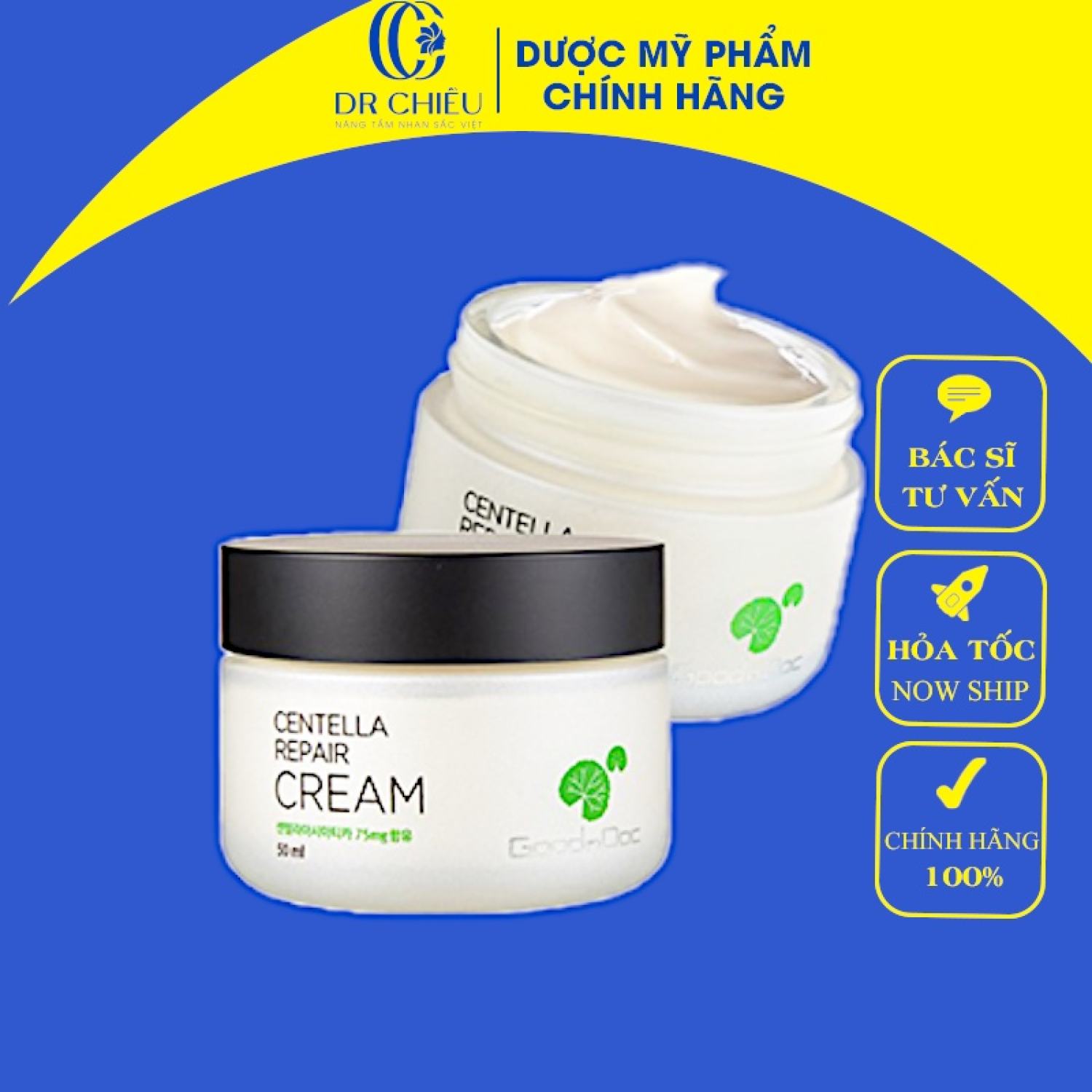 Kem rau má goodndoc⚜️ chính hãng ⚜️kem rau má dưỡng ẩm phục hồi giảm thâm nám goodndoc centella repair cream