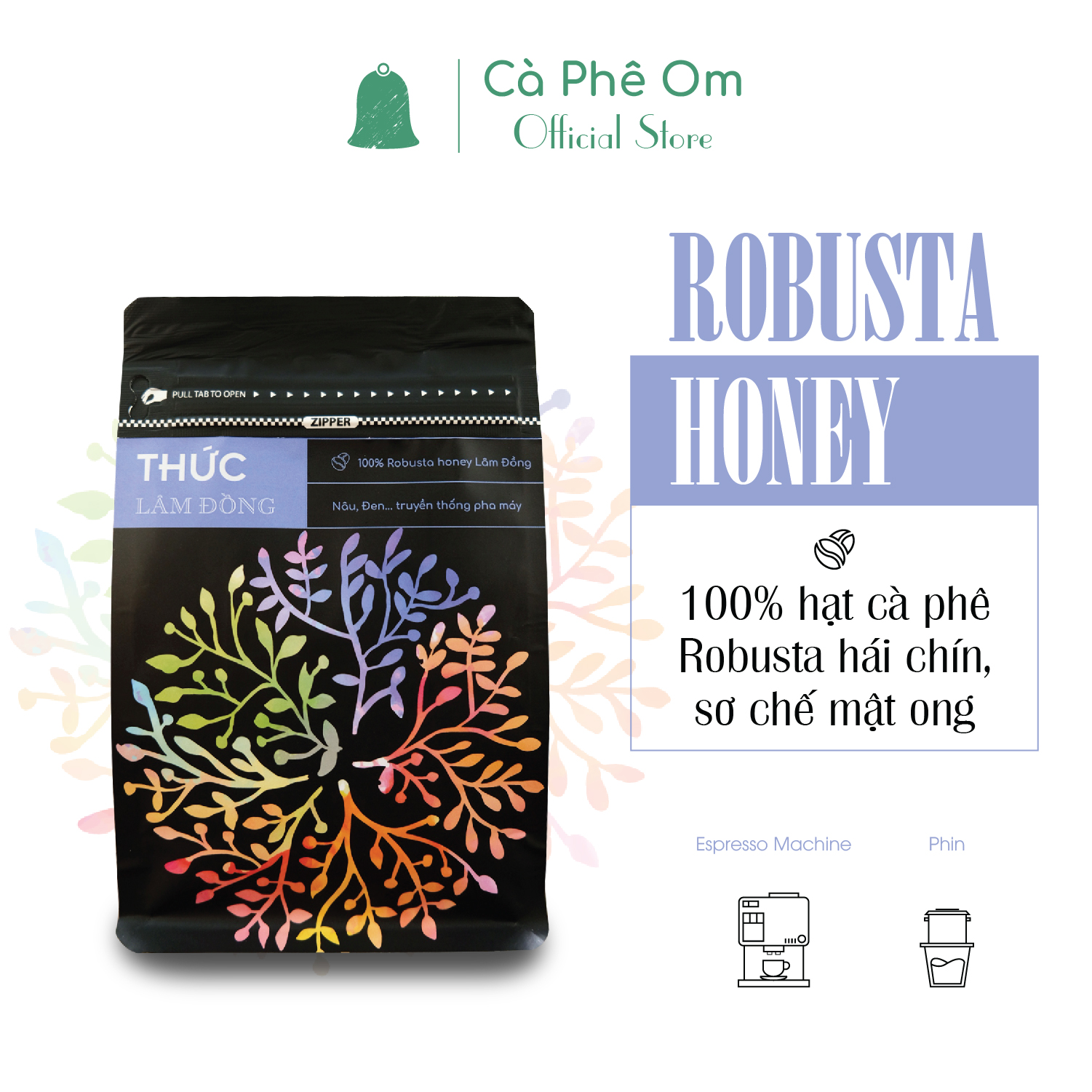 Cà phê Robusta Honey 100% rang xay nguyên chất, cà phê hạt rang mộc pha máy, pha phin - 250gr