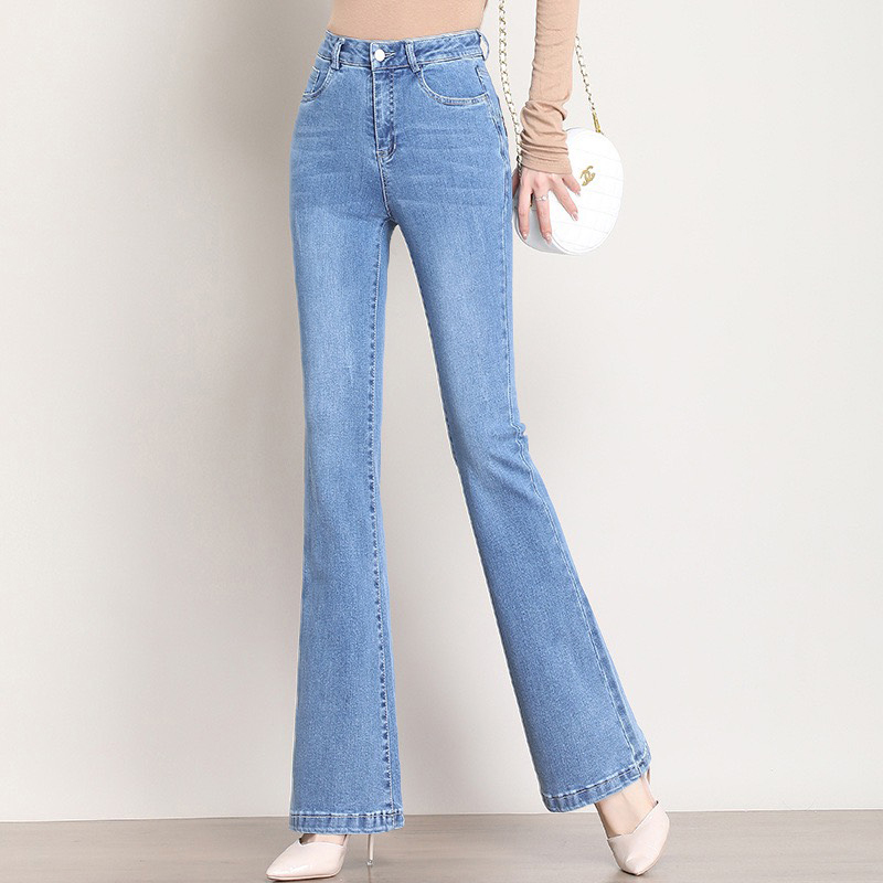 Quần Jean Ống Loe Lưng Cao Quần Bò Ống Bass Cạp Cao Co Giãn 4  Chiều Dáng Rộng