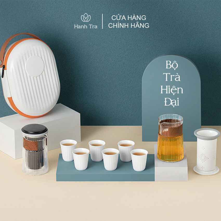 Bộ ấm chén du lịch xách tay cao cấp ấm chén uống trà bằng gốm sứ thuỷ tinh chịu nhiệt hiện đại 360ml thích hợp thưởng trà tại nhà mang bộ ấm chén pha trà đi du lịch công tác