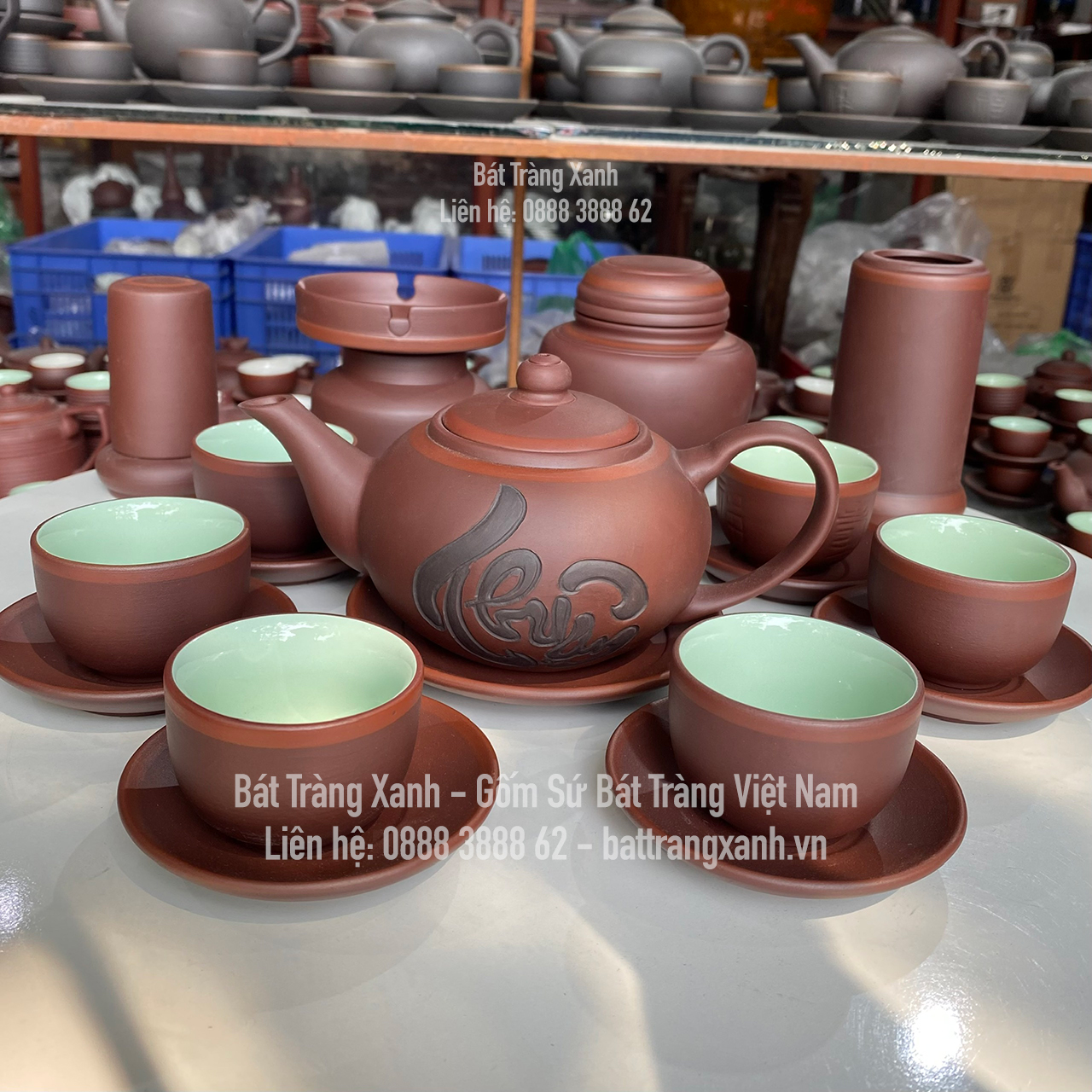Bộ ấm tử sa Bát Tràng - Bộ ấm trà chữ Thuận Thư Pháp khắc tay thủ công - Ấm chén nghệ nhân Vương Mạnh Tuấn