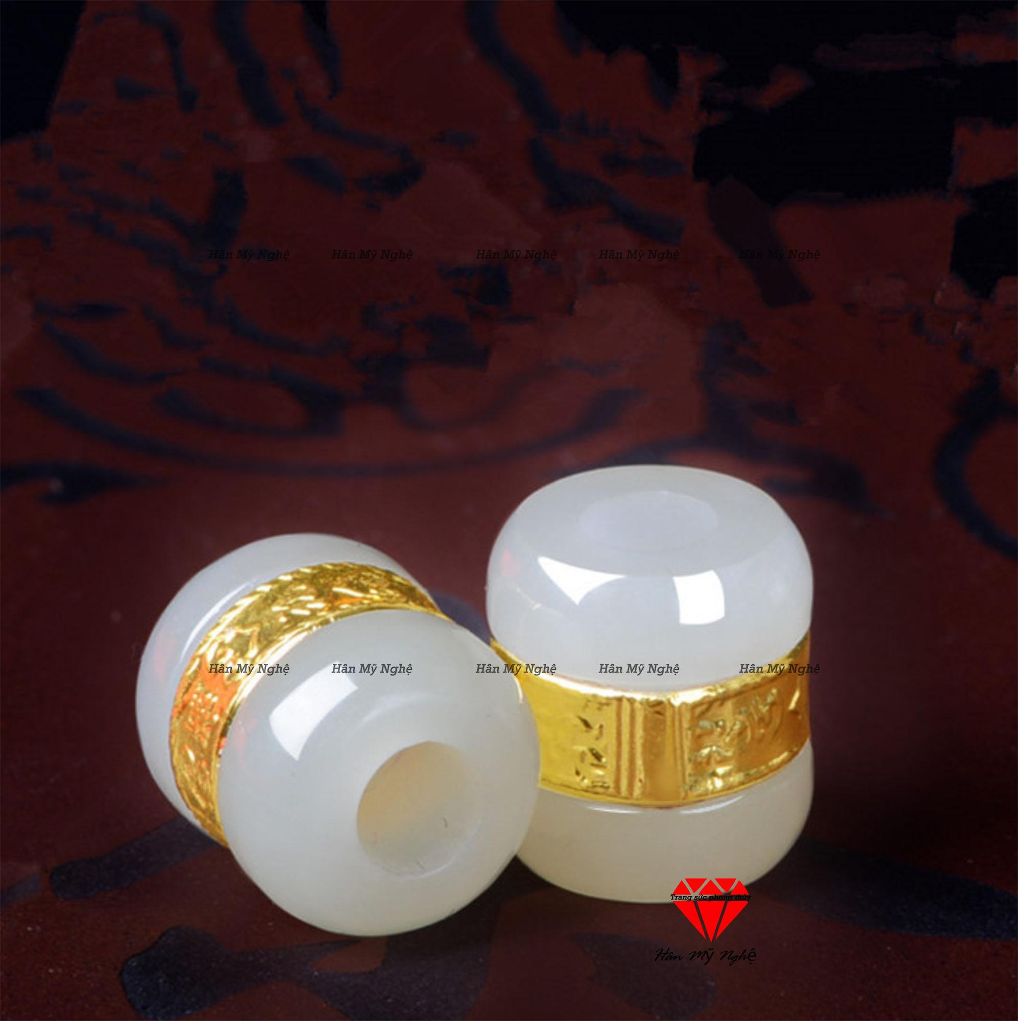 [FreeshipMAX] lu thống đá bạch ngọc tặng kèm dây đeo vải đen mạ vàng 24k không bị đen