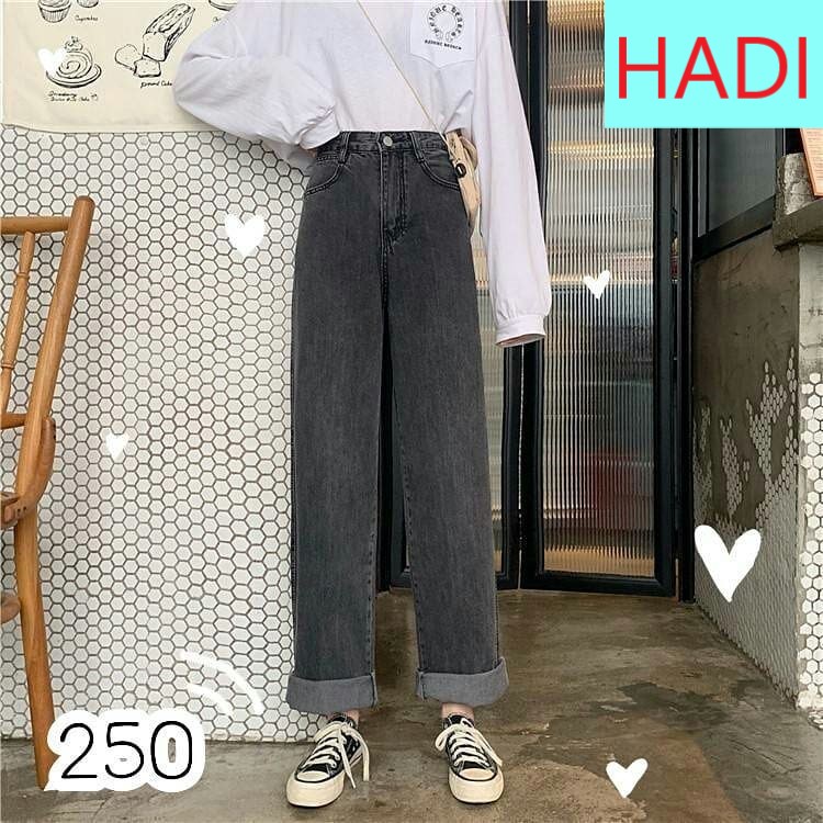[ SIÊU DÀI RỘNG ] QUẦN JEAN ỐNG RỘNG NỮ LƯNG CAO MÀU XÁM ĐEN FORM DÀI RỘNG CAO CẤP HADI ĐỦ SIZE S, M, L SIÊU XỊN SÒ