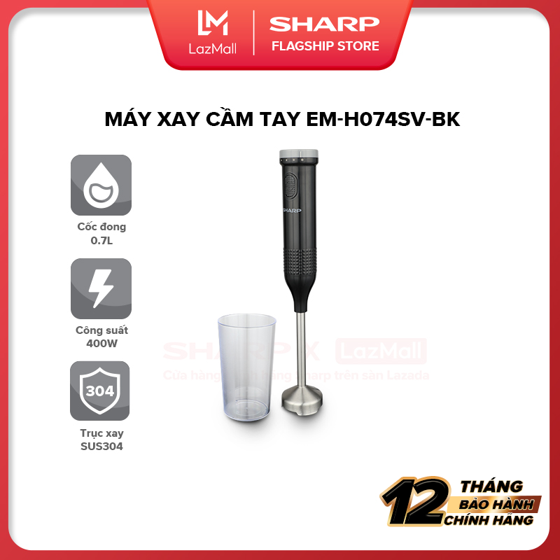 Máy Xay Sinh Tố Cầm Tay Sharp EM-H074SV-BK 0.7L [Chuyên Xay Thực Phẩm Mềm, Công suất: 400W, Nhiều Tốc Độ Xay] Bảo Hành Chính Hãng 12 tháng