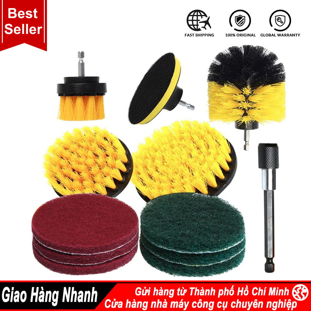 Bộ 12pcs Bàn Chải Gắn Máy Khoan Cọ Rửa Cầm Tay Đa Năng, Bàn Chải Vệ Sinh Nhà Tắm Sofa, Chà Sàn, Đánh Giày, Đánh bóng Rử