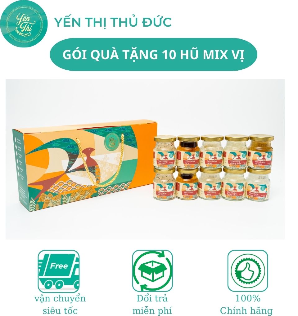 Yến thị - gói quà tặng 10 hũ mix đủ vị - yến chưng sẵn 30% yến