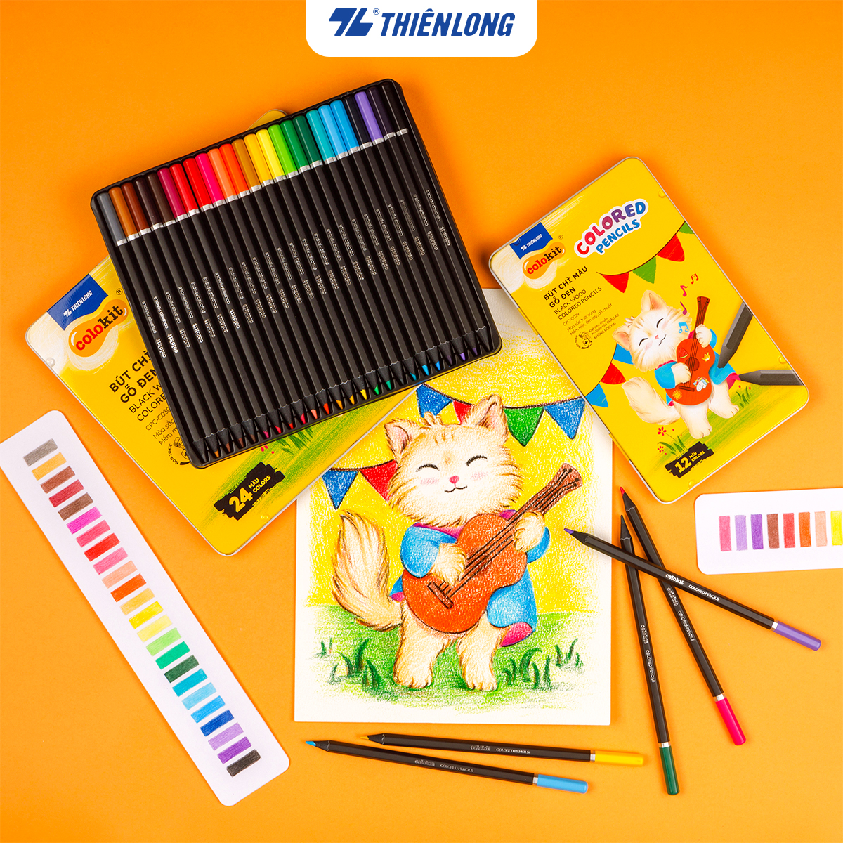  Bút chì 12 24 màu Black Wood Colored Pencils Thiên Long Colokit CPC-C029  CPC-C030 - Thân gỗ Linden cao cấp màu sắc tươi sáng 