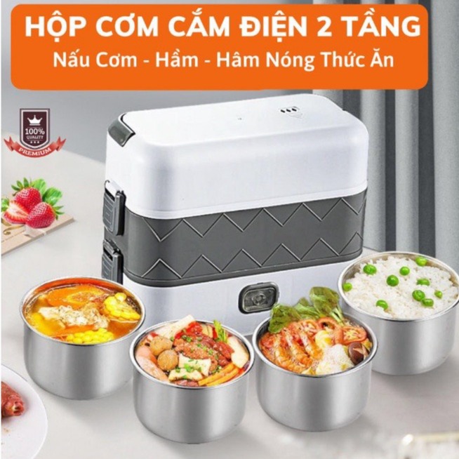 Hộp Cơm Cắm Điện 2 Tầng 4 Bát Inox BUCOOK Có Chức Năng Giữ Nhiệt, Hâm Nóng Và Nấu Chín Thức Ăn Tiện Lợi Mang Đi Làm, Đi Học