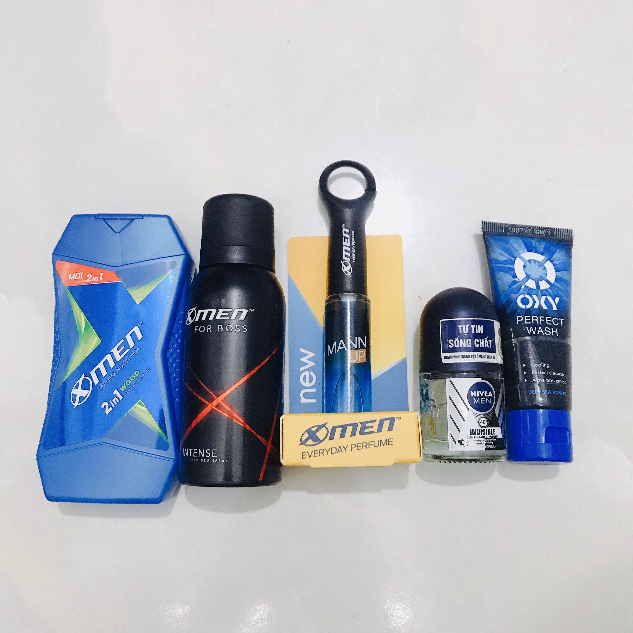 Mua trọn bộ 5 món dành cho nam - Tặng 5 gói dầu gội clear 6g gồm : 1chai nước hoa xmen up 22ml + 1 tắm gội hương nước hoa xmen 70ml + 1 Chai xịt khử mùi xmen 40ml + 1 Chai lăn khử mùi nivea 12ml + 1 tuýp sửa rửa mặt oxy 25g