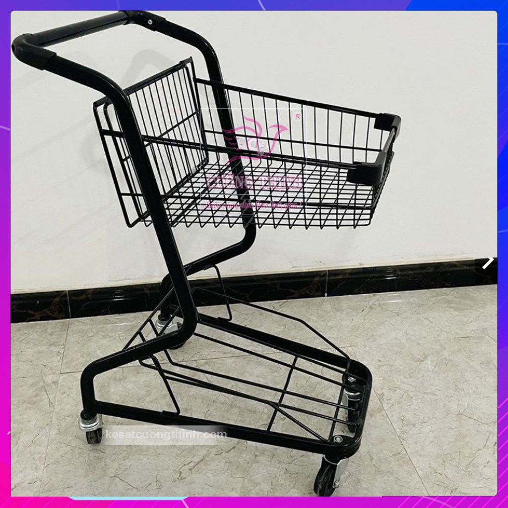 Xe đẩy siêu thị 2 tầng, chở hàng tiện ích
