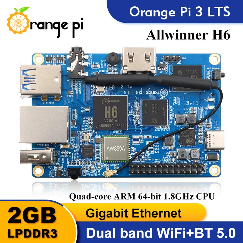 Orange Pi 3 LTS máy tính bảng đơn 2GB RAM Allwinner H6 8GB eMMC máy tính bảng phát triển chạy android9.0 Ubuntu Debian OS