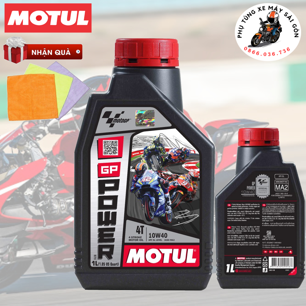 Nhớt Motul Moto GP Power 10w40 dành cho xe số côn tay [Mua 5 tặng 1 phểu]
