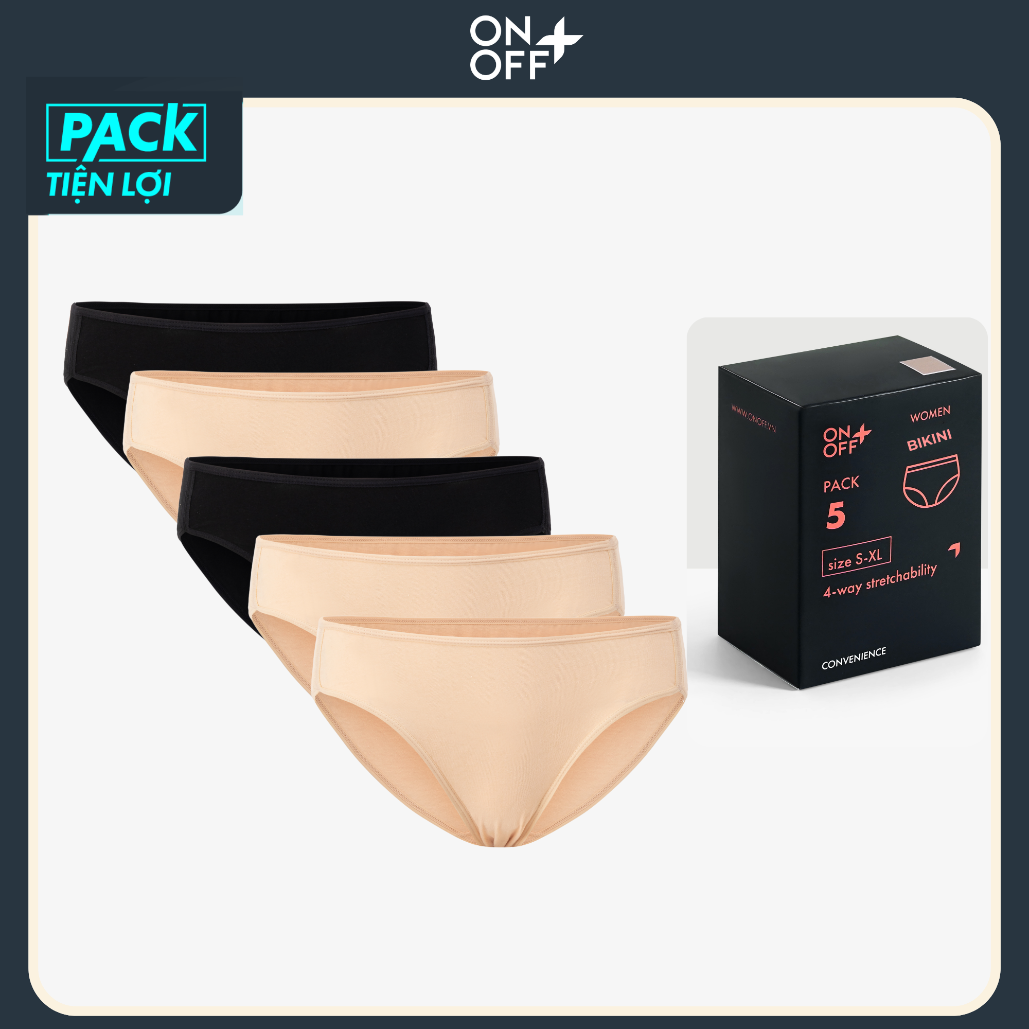 Hộp combo 5 quần lót nữ Cotton Mỹ dáng bikini mềm mại thoáng khí thấm hút vượt trội ONOFF - 16UJ24A320