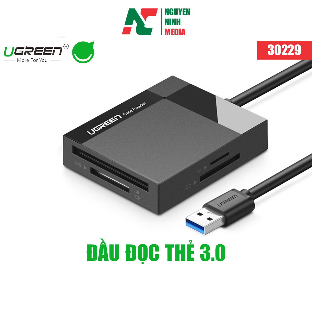 Đầu đọc thẻ usb 3.0 hỗ trợ thẻ tf/sd/cf/ms dài 0.5m ugreen 30229