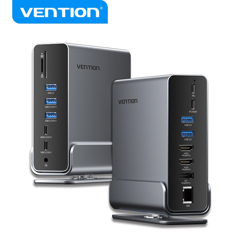 Vention Dock 15 trong 1 Type-C MST Hub Chính Hãng - Chuyển DP/HDMI Kép 4K60Hz, USB 3.2, PD 100W, Eth
