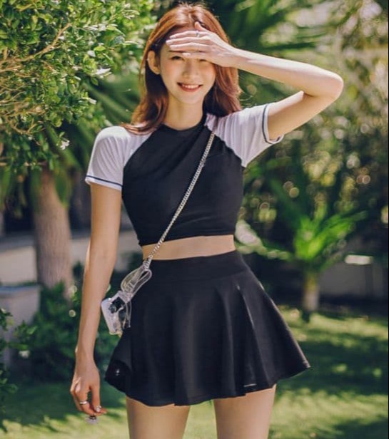Bikini váy xòe áo croptop dễ thương, bộ bơi 2 mảnh che khuyết điểm vòng 2