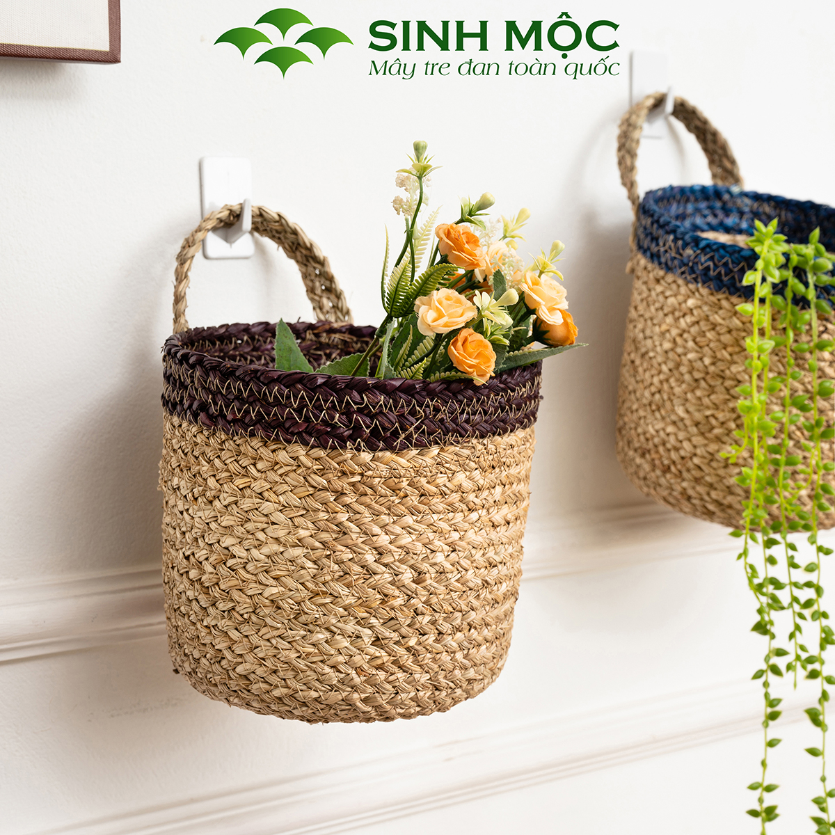 Giỏ cói, giỏ mây tre đan, giỏ cói trồng cây, decor đựng đồ sinh mộc - m1005