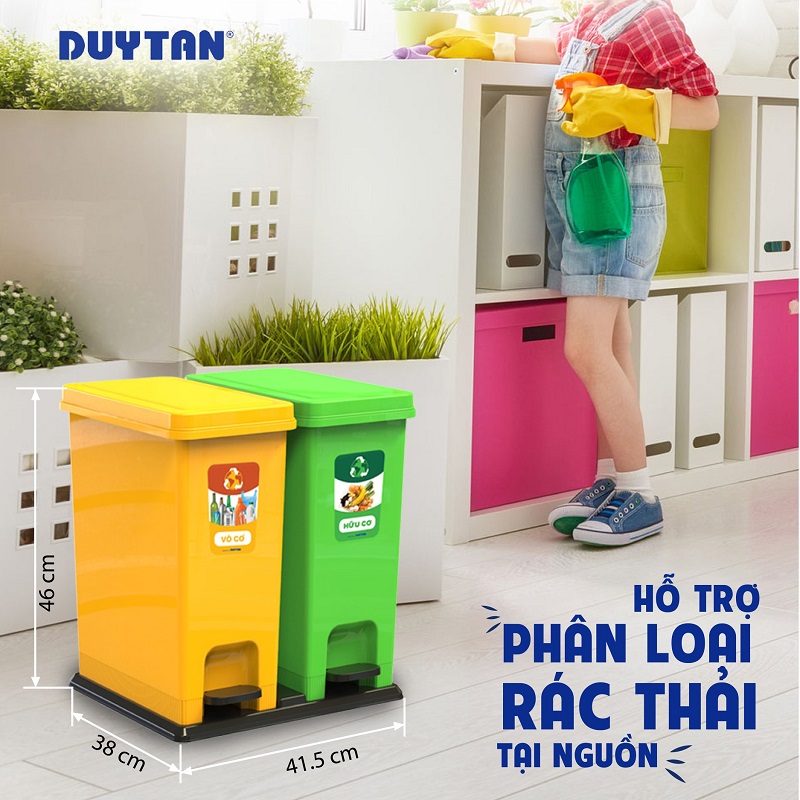 [HCM]THÙNG RÁC PHÂN LOẠI ECO DUY TÂN BỘ 2 CÁI- TẶNG KÈM KY RÁC