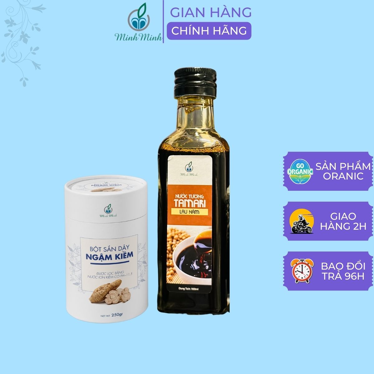 Combo bột sắn dây ngậm kiềm minh minh 250g và nước tương tamari hương vị đậm đà đặc sắc