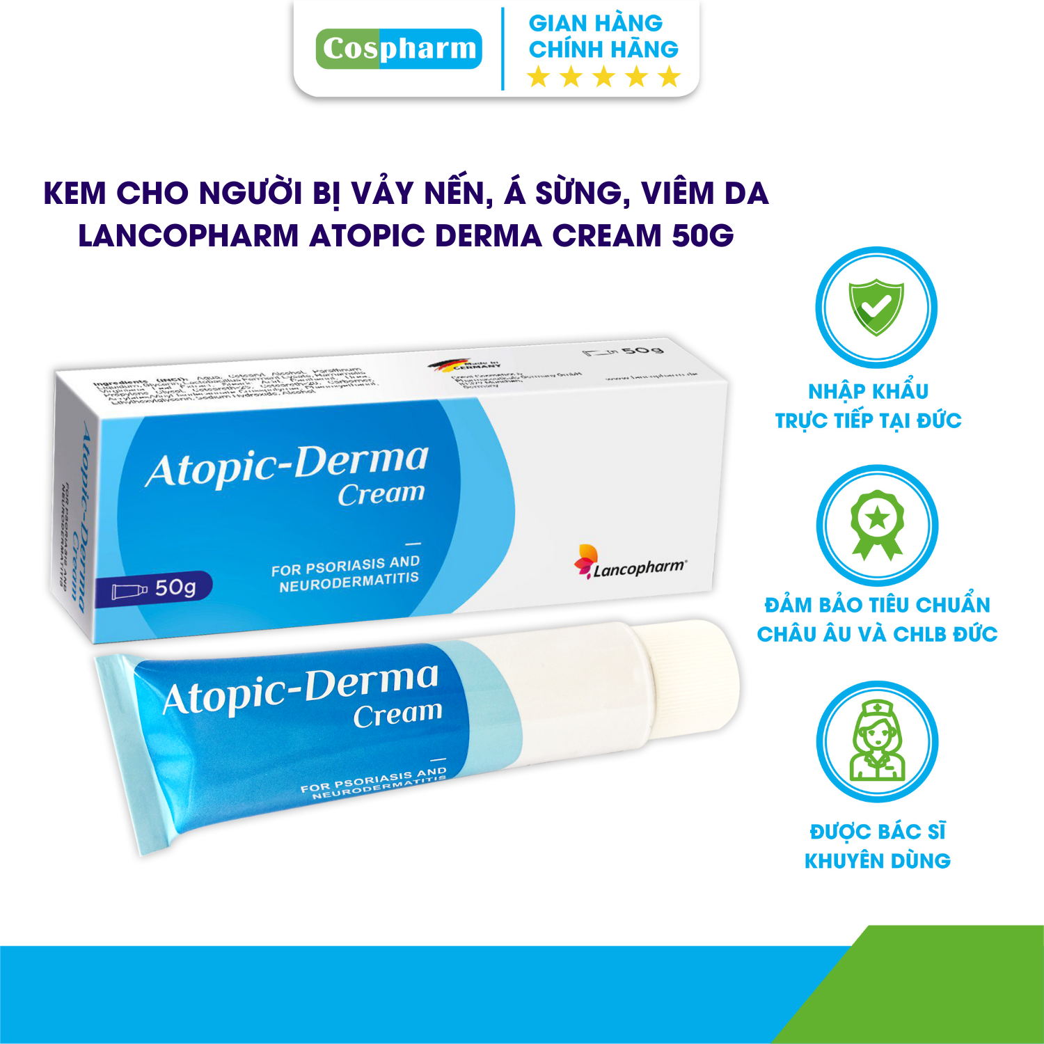 KEM CHO NGƯỜI BỊ VẢY NẾN, Á SỪNG, VIÊM DA LANCOPHARM ATOPIC DERMA CREAM 50G