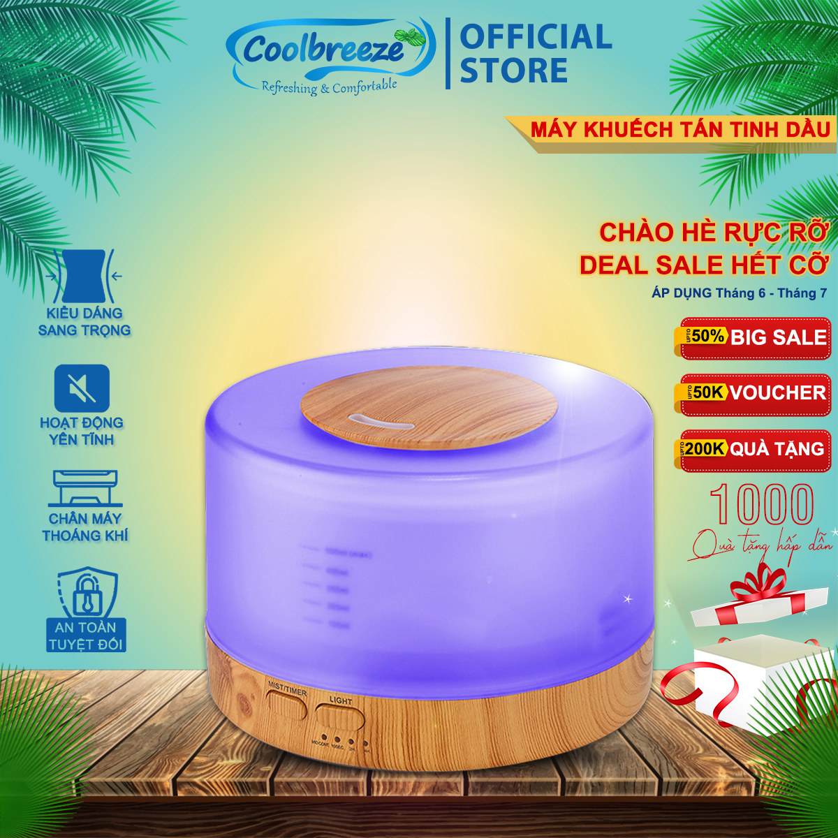 Máy Khuếch Tán Tinh Dầu Tạo Độ Ẩm Trụ Trong CoolBreeze CBKT16